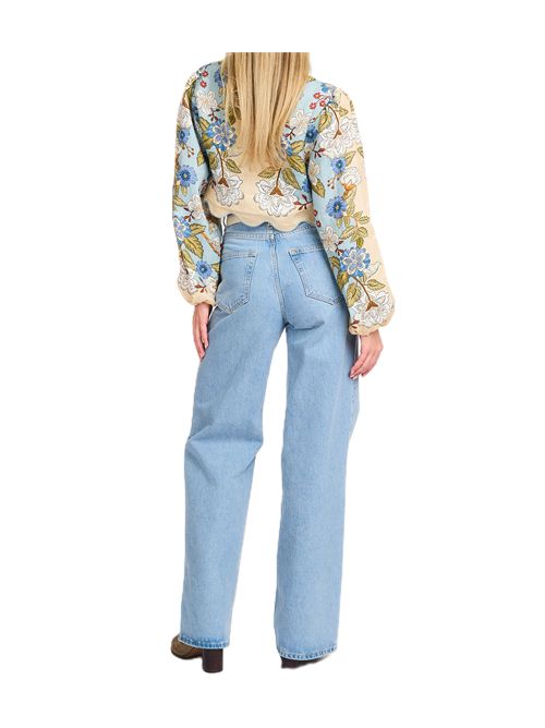 Farm Rio garden scarf blue long sleeve blouse FARM Rio | 35050226046 GARDEN SCARF BLUE